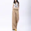 Diseño de cintura de cuadros estilo americano, pantalones casuales de pierna ancha para mujer, nueva colección primavera/otoño, corte holgado, versátiles y con una silueta fluida de pierna recta.