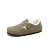 Zapatos Impermeables Sangpo Birkenstock para Mujer, Lana Cuero Genuino, Cubierta Completa de Invierno con Corcho Forrado de Felpa, Mocasines Cálidos Nuevos de Suela Gruesa, Zapatos de Algodón
