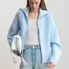 Cárdigan de Punto con Cuello Marino de Amazon Transfronterizo 2025 Otoño e Invierno Nuevo Holgado de Alta Calidad Chaqueta Suéter con Cremallera para Mujer