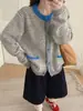 Suéter de punto a rayas color block estilo coreano, nueva colección otoño/invierno 2026, juvenil y vibrante, cárdigan suave y cómodo para mujer
