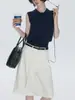 Estilo de atuendo/Estilo universitario Chaleco de punto sin mangas con cuello polo para mujer, Top versátil retro de verano