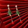 Brincos de Tassel de Pérola com Floco de Neve de Diamante e Agulha de Prata para Árvore de Natal Chegada Nova de Natal Brincos Elegantes de Luxo Leve Brincos da Moda