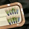 Parche de Manicura para Uñas Hecho a Mano con Piedra Verde Ojo de Gato Usable Parche de Manicura Largo Fino para Perro Manicura Removible
