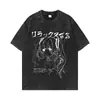 Ropa Nueva de Verano para Hombre Retro Americano Lavado Vintage Algodón Camiseta Hombre Una Pieza Dibujos Animados Anime Holgada Manga Corta