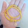 Nuevo Brazalete Completo de Cinco Vías Dios de la Riqueza Doble Capa Color Oro Cuentas Redondas de 4 mm Estilo Chino Retro Fortuna Brazalete para Mujer