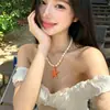 Collar de Estrella de Mar de Cuentas de Colores Dopamina de Verano, Estilo Vacaciones en la Isla, Estrella Naranja, Collar de Diseño Único Versátil
