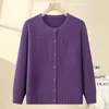 Novas Roupas Femininas para Meia-Idade e Idosos Cardigã de Tricô Estilo Mãe Outono Inverno Flores Bordadas Suéter Jaqueta de Gola Redonda Top Estiloso