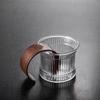 Taza de Té de Vidrio de Borosilicato Alto con Base de Madera, Taza de Té Pequeña Aislada para Uso Doméstico, Taza de Té Pequeña para Oficina, Taza de Té con Textura Martillada