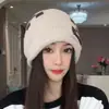 Nuevo Gorro de Lana Holgado Tejido para Mujer, Cálido Sombrero de Lana para Otoño e Invierno, Protección para las Orejas, Circunferencia de Cabeza Grande, Sombrero Frío Posparto para Adelgazar el Rostro