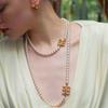 Collar y pendientes de metal con cuentas de perlas, diseño de nicho retro francés, estilo cortesano, cadena de clavícula ligera y lujosa para mujer.