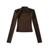 Ry25292-Estilo Desejo Puro Moda Garota Popular Camiseta de Manga Longa para Mulheres 2025 Nova Sexy Slim Fit Camisa Base Top