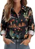 AliExpress Amazon Moda de Primavera y Otoño Transfronteriza Tendencia Camisa de Manga Larga para Mujer Estilo Vaquero Occidental Impresión 3D