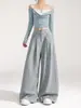 Pantalones de Traje de Pierna Ancha de Seda Hielo para Mujer Petite de 150 cm, Pantalones Casuales Yamamoto de Cintura Alta hasta el Suelo para Primavera/Verano, Talla XS, que Realzan la Altura