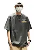 Camiseta de Algodão Pesado Marca Tendência Masculina Estampa Americana Retrô Manga Curta Tendência Juvenil Versátil Casual Roupa de Casal