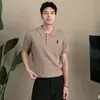 Camisa POLO Estilo Old Money, Camisa de Tricô de Manga Curta com Gola Reversível para Homens, Tricô em Ponto Torcido com Bordado de Cavalo, Camiseta de Negócios, Atacado de Fábrica Transfronteiriço