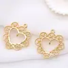 Transfronterizo Nuevo Chapado en Oro Real de 14K DIY Hecho a Mano Encaje Forma de Corazón Accesorios de Joyería Pendientes Colgante Colgante Creativo