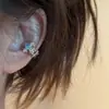 [Loohaha] Clip de Oreja de Cruz de Diamante Azul para Mujeres Sin Perforaciones, Diseño de Nicho, Estilo Dulce y Fresco, Ear Cuff con Brillo Deslumbrante