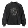Moletom com gola redonda e estampa de letras desgastadas para homens, modelagem solta, moletom casual estilo rua americano desgastado