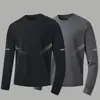 Camiseta de manga larga de otoño, capa base talla grande, cuello redondo para hombre, top simple y holgado, estilo coreano, camiseta estampada de moda