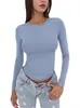 2026 Nueva Ropa Versátil para Mujer de Amazon Estilo Europeo y Americano Ajustada Manga Larga Seda de Leche Cuello Redondo Bajo