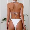 Traje de baño bikini dividido para mujer de color sólido con copas desmontables y bragas con relleno