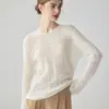 Nueva colección de otoño e invierno: Prenda base de punto de cachemira para mujer de color liso, corte holgado, con diseño de huecos, mangas largas y tacto suave y agradable para la piel.