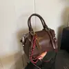 Bolso Pequeño de Cuero con Cera de Aceite de Gama Alta Estilo Retro para Mujer 2024 Nuevo Llegada Otoño e Invierno Bolso de Hombro Bajo el Brazo Bolso Boston Portátil
