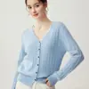 Cardigã Feminino Gola V 100% Caxemira Malha Canelada Peça Externa Emagrecedor Fechamento Único Camada Externa Manga Longa Top Camada Base de Tricô