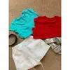 Camiseta de Manga Corta con Cuello en V Hombro Derecho Color Tiffany para Mujer Algodón Puro Verano Estilo Puro Lustre Cuello Bajo Holgado Top Venta al por Mayor de Exportación