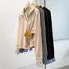 2025 Nuevo Otoño Talla Grande para Mujeres Estilo Coreano Contraste Falso Dos Piezas Cuello Vuelto Rayas Sudadera Suéter Top
