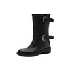 Para aqueles que apreciam qualidade e textura: botas estilo western de bico redondo com fivela, uma escolha legal e moderna para mulheres, versátil e fácil de combinar, com salto de espessura média e cano curto