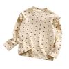 Camisa básica de otoño e invierno para niñas, estilo occidental para bebés, personalidad infantil, estilo coreano moderno, forro polar, top floral con estampado de lunares ondulados gruesos