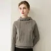 Novo Suéter de Caxemira Pura Outono/Inverno 2026 Feminino Manga Raglan Cordão Peça Externa Tricô Trançado Cor Sólida Gola Redonda Suéter Quente