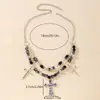 Collar Oscuro Gótico de Calavera y Cruz con Doble Capa de Perlas para Mujer Nicho Trabajo Pesado Punk Cadena Clavicular Exagerada de Moda