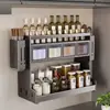 Y * h Estante de Cocina Montado en Pared Sin Perforaciones Almacenamiento de Aceite, Sal, Salsa y Vinagre Tarro de Condimentos Multifuncional Montado en Pared