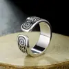 Anel do Deus da Riqueza Amarelo Banhado a Prata 925 Estilo Xizang para Homens e Mulheres, Estilo Étnico Retrô, Anel de Dedo Indicador Aberto Ajustável com Moeda