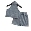 Verão 2024 meninas Jeans novo bebê infantil coreano sem mangas conjunto de saia jeans moda