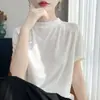 Novedad Primavera/Verano 2026 para Mujer, Holgado, Color Liso, Corto, Cuello Alto, Sencillo, Perezoso, Manga Corta, Tejido Base de Manga Corta