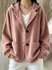 Outono Inverno 2026 Moda Feminina Casual Europeia e Americana Transfronteiriça Jaqueta com Capuz de Veludo Cotelê Cardigan Moletom Top Branco