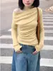 Moda Casual Deseo Puro Camiseta Base para Mujer Primavera y Otoño Falso Dos Piezas Cuello Oblicuo Camiseta Corta Delgada Camiseta de Manga Larga Ajustada