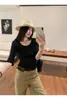 Top de Malha 2026 com Gola Meio Aberta e Manga Média, Camisa Base Elegante de Verão Slim-Fit Ligeiramente Transparente para Mulheres