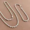 Joias de comércio exterior banhadas a prata 4MM colar torcido conjunto de pulseira