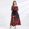 Aliexpress Amazon Suelto Casual Un Hombro Dos Usos Estampado Hada de las Flores Estilo Resort Costero Vestido de Cintura