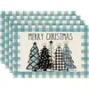 Jogo Americano de Mesa Amazon Boneco de Neve de Natal Linho Tapete de Mesa Estampa Xadrez Floco de Neve Tapete Isolante para Prato de Jantar Decoração de Natal