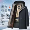 Jaqueta masculina acolchoada de algodão para negócios explosiva preto dourado casaco de inverno com forro de fleece espessado longo casaco acolchoado de algodão jaqueta acolchoada de algodão solta para pai