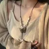Collar de Cerámica con Cuentas de Mariposa Estilo Bohemio Retro Cadena Larga Versátil para Suéter Estilo Zen Étnico Apilable