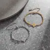 Pulsera de Acero Inoxidable 304 con Colgante de Doble Orificio con Patrón Redondo Concéntrico Continuo Cuadrado Cortado de Venta Caliente Transfronteriza Cadena Figaro