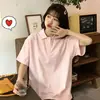Camiseta de algodón puro de peso pesado, manga corta, de moda, talla grande, para niñas, corte holgado, estilo universitario de verano, top de manga media con cuello polo