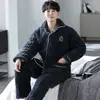 Pijama acolchoado masculino de três camadas atacado masculino de inverno velo coral forrado de fleece espesso quente flanela roupa de casa de inverno