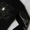 Estilo Gótico Americano Moda Nueva Casual Cuello Redondo Estampado de Letras Holgado Waffle Suéter Camiseta Top para Primavera y Otoño